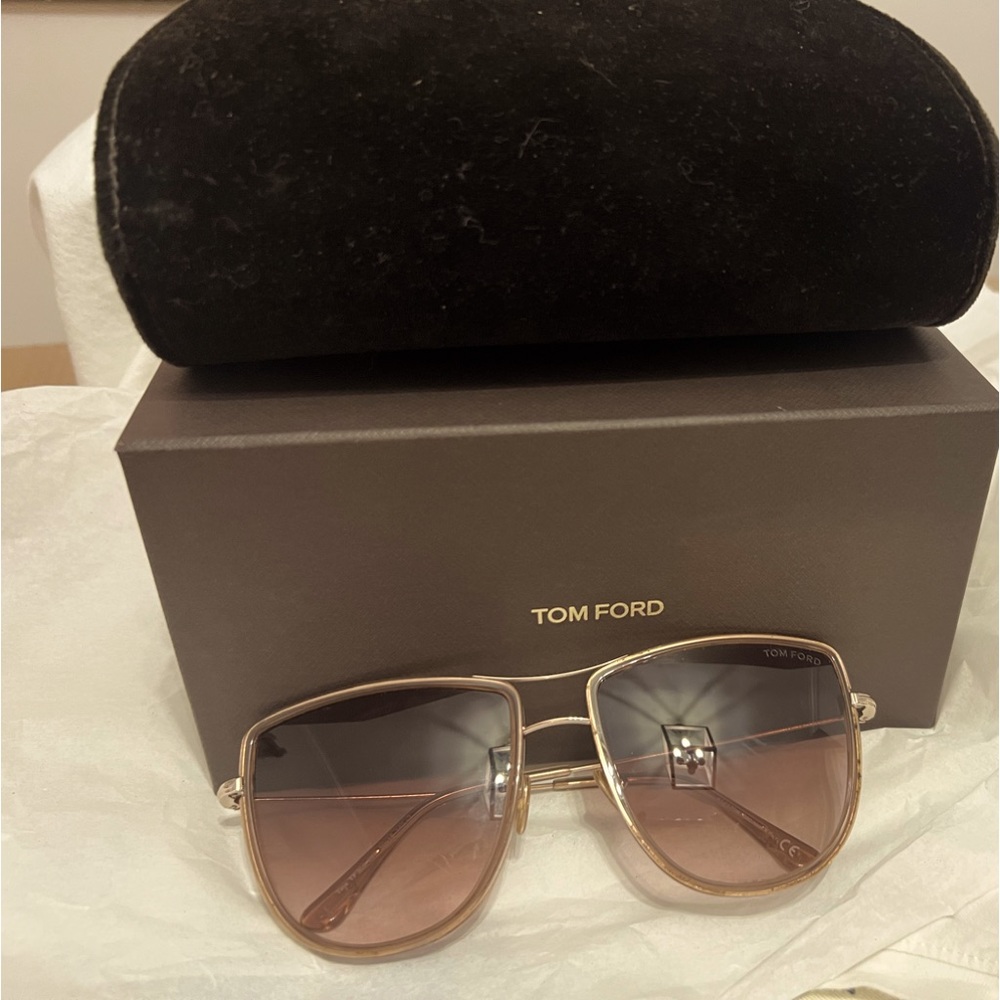 Tom Ford Sunglasses, rose gold frame with soft brown lenses